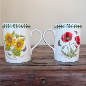 Portmeirion Botanic Garden Sunflower and Poppy Floral Mugs Set of 2.